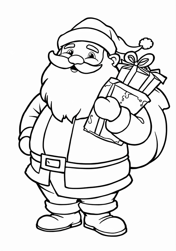 Santa Claus delivering gifts on Christmas Eve coloring page