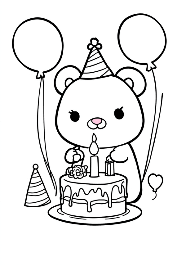 Cinnamoroll celebrating a birthday party coloring page