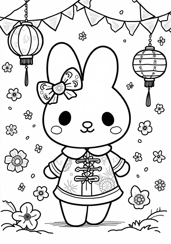 Cinnamoroll decorating for a festival coloring page