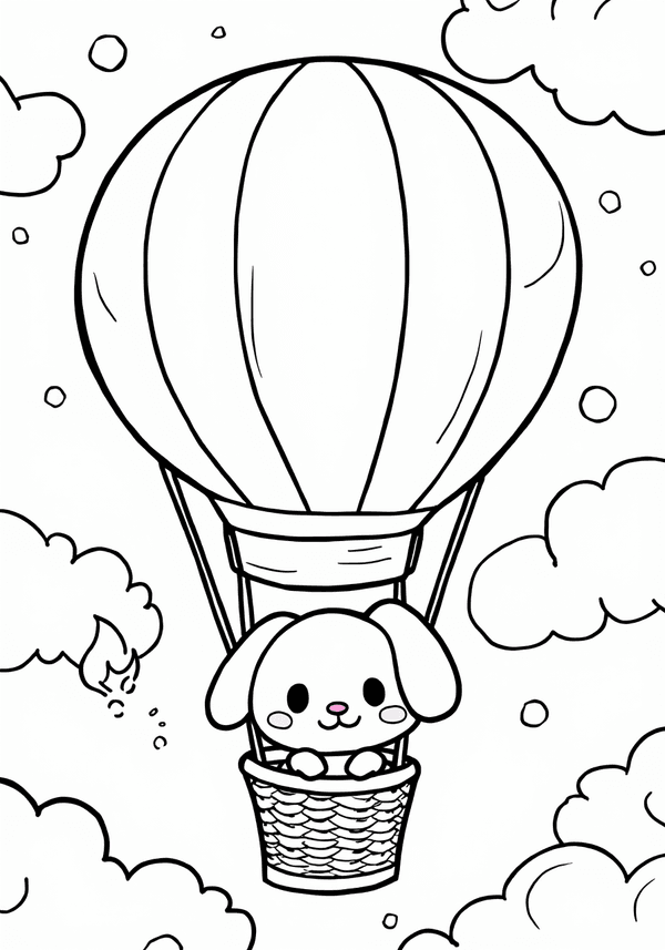 Cinnamoroll enjoying a hot air balloon ride coloring page
