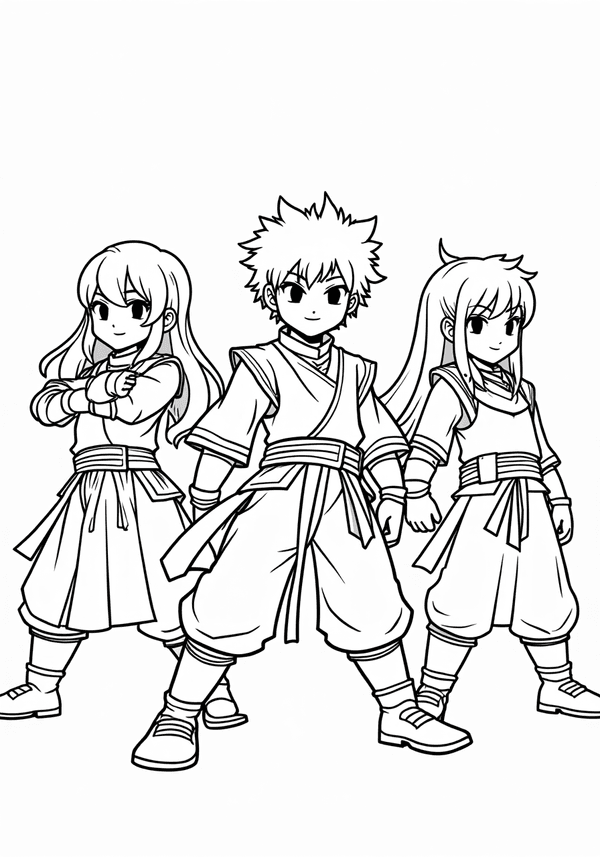 Hashira standing together in battle stance coloring page