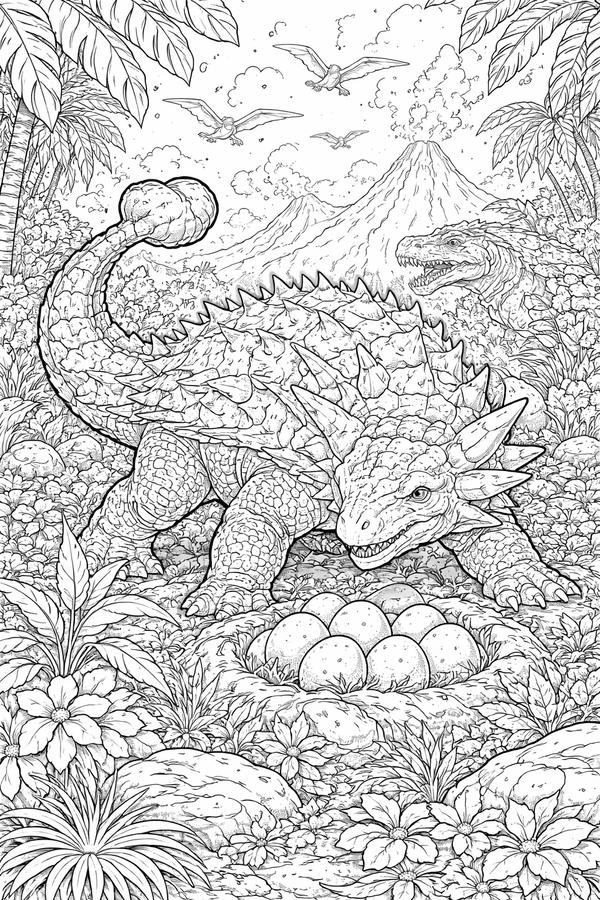 Ankylosaurus defending its nest coloring page