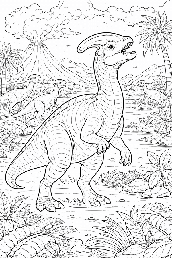 Corythosaurus calling to its herd coloring page