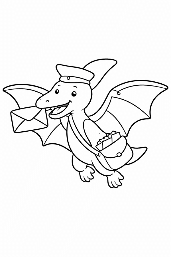 Pterodactyl delivering mail coloring page