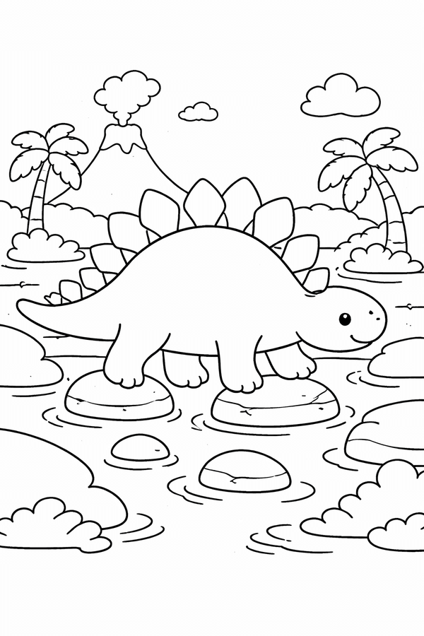 Stegosaurus crossing a river coloring page