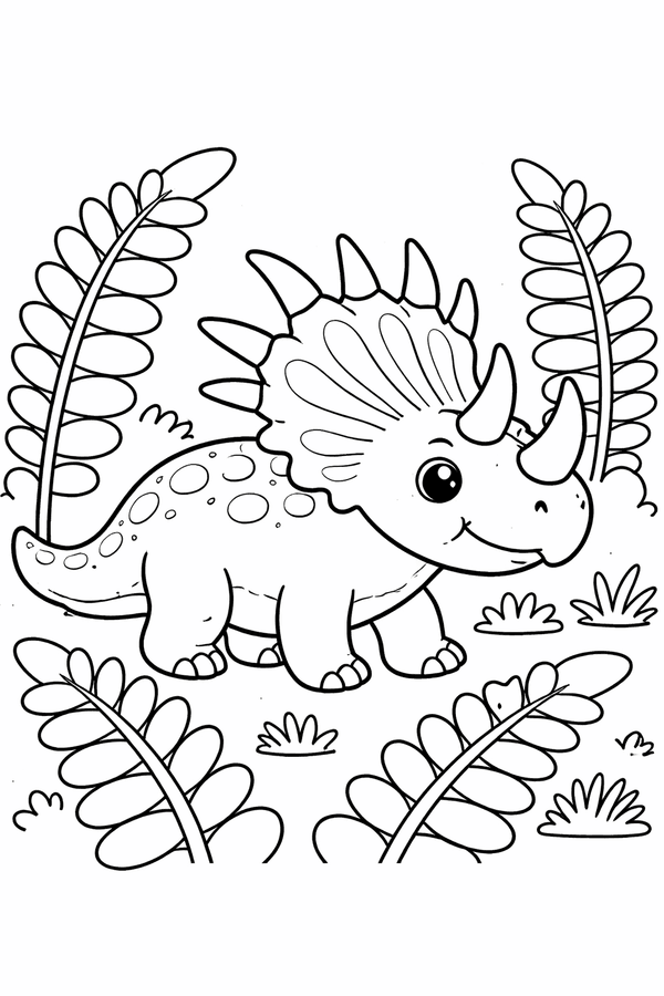 Styracosaurus roaming among ferns coloring page