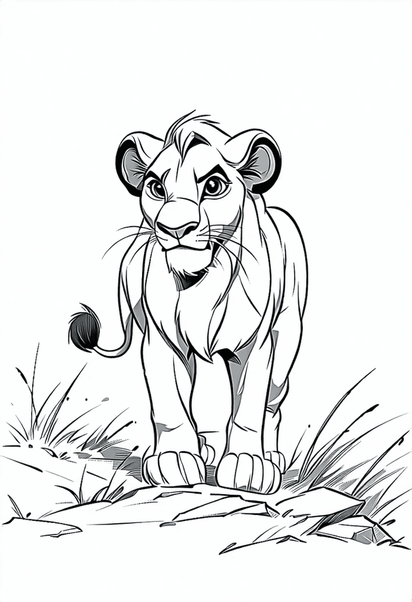 Simba Lion King journey across the Serengeti coloring page