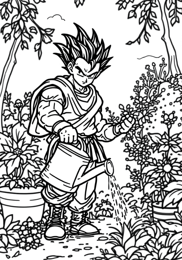 Piccolo watering his garden with power coloring page
