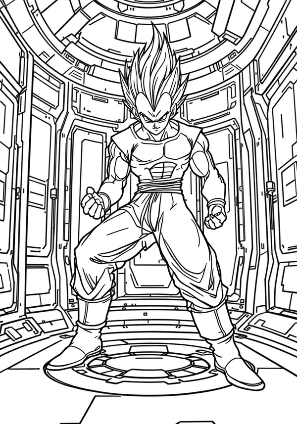 Vegeta training in the gravity room coloring page