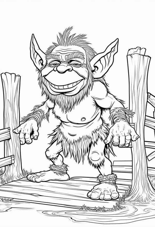 Troll at the bridge over the Silver Creek coloring page