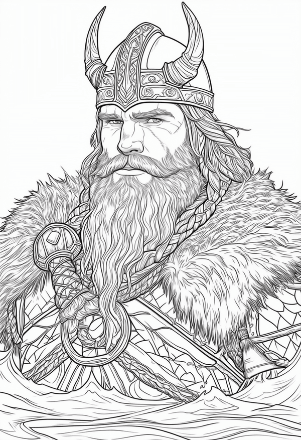 Viking on his voyage in enchanted waters coloring page