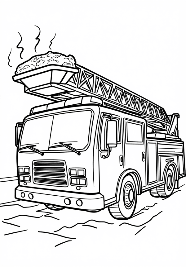 Fire truck competing in a pie-eating contest coloring page