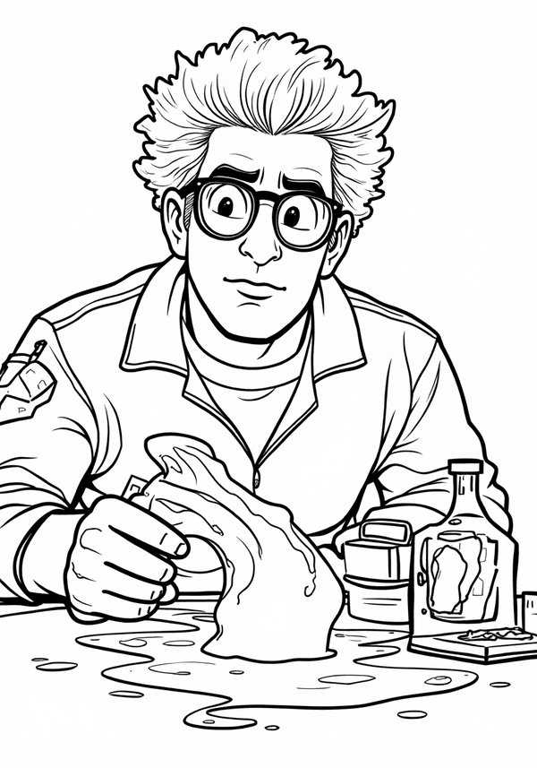 Egon Spengler studying ectoplasm samples coloring page