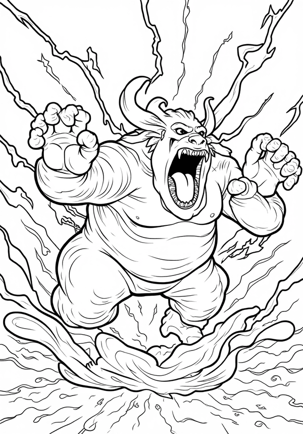 Gozer unleashing lightning on the Ghostbusters coloring page