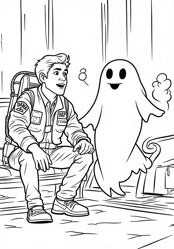 Venkman and Ray interviewing a ghost coloring page