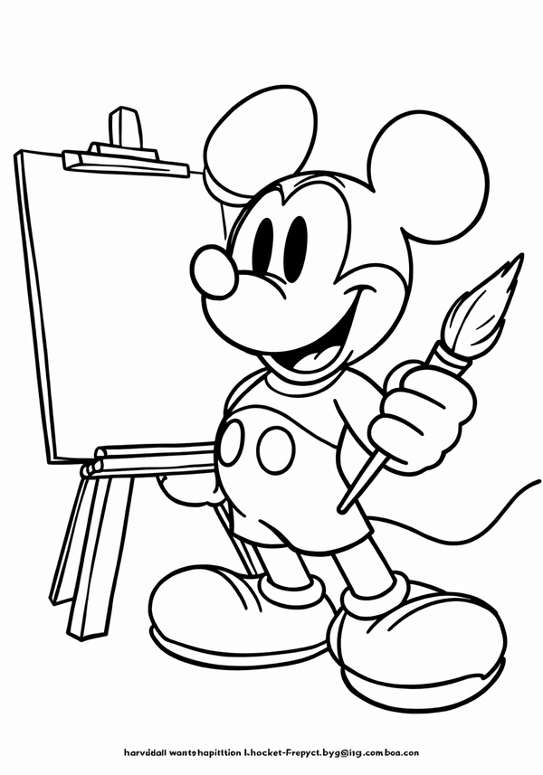 Mickey Mouse painting a masterpiece coloring page