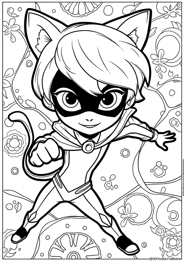Cat Noir striking a hero pose coloring page