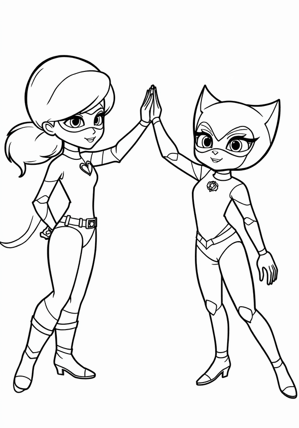 Ladybug and Cat Noir high-fiving coloring page
