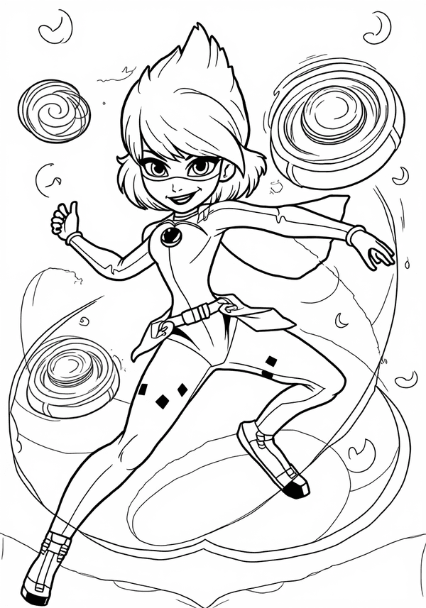 Ladybug using her yo-yo to catch a villain coloring page