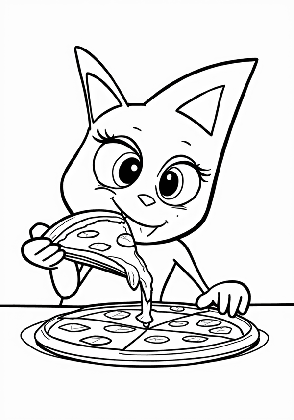 Plagg eating a giant cheese pizza coloring page