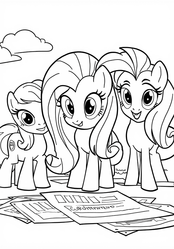 Cutie Mark Crusaders solving a mystery coloring page