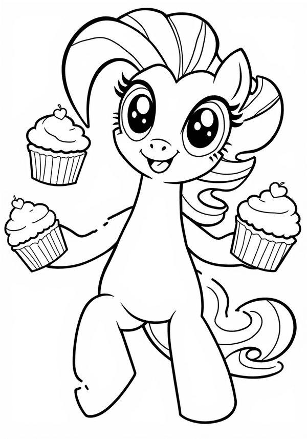 Discord juggling cupcakes with Pinkie Pie coloring page