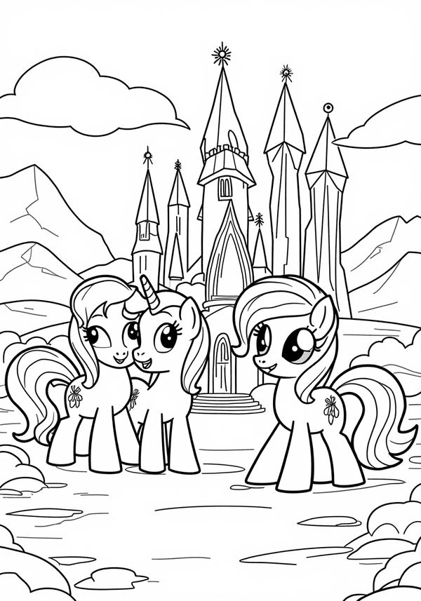 Ponies visiting the Crystal Empire coloring page