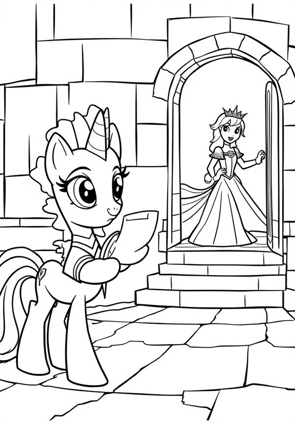Spike sending a letter to Princess Celestia coloring page
