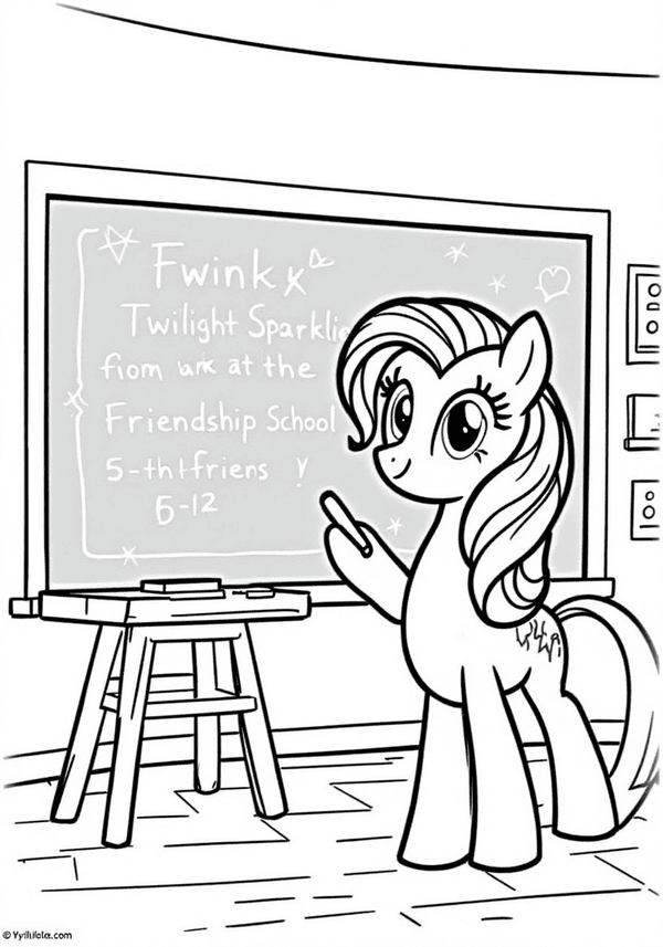 Twilight Sparkle teaching at Friendship School coloring page