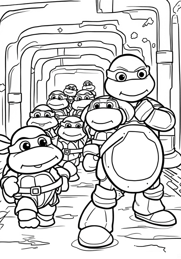 Leonardo leading the team through the sewer coloring page