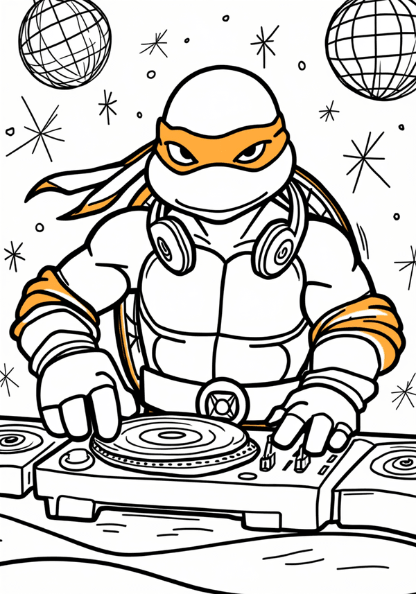 Michelangelo DJ-ing at Turtle Disco coloring page