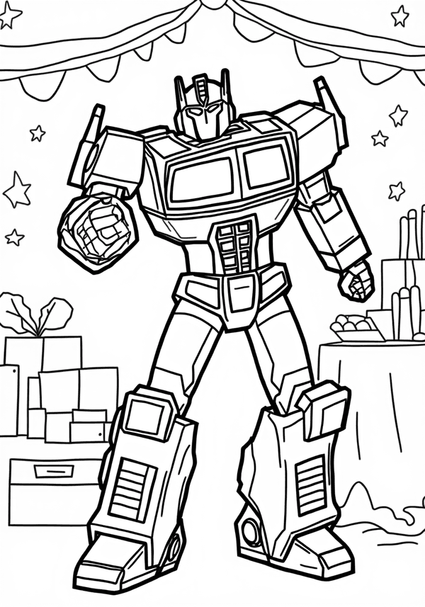 Optimus Prime dancing at an Autobot party coloring page