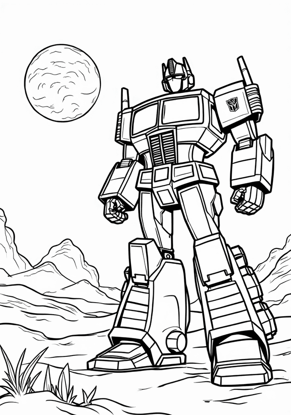 Optimus Prime exploring a new planet coloring page