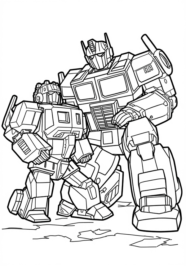 Optimus Prime repairing damaged Autobots coloring page