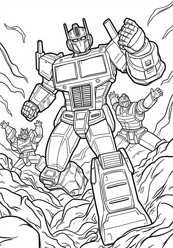 Optimus Prime saving humans from danger coloring page