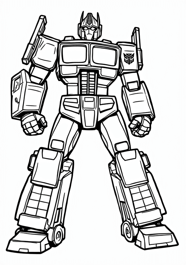 Optimus Prime standing guard at the Ark coloring page