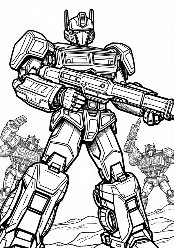 Optimus Prime training with Autobots coloring page
