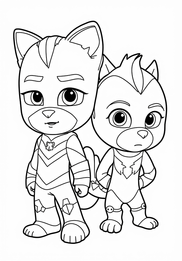 Catboy and Gekko in the Mystery Mountain coloring page