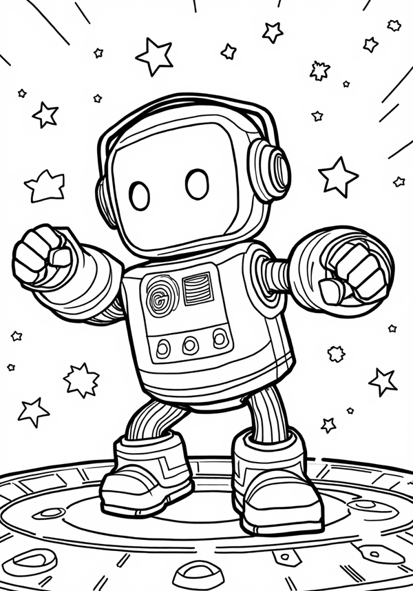 Boogie Bot breakdancing at a toy disco coloring page