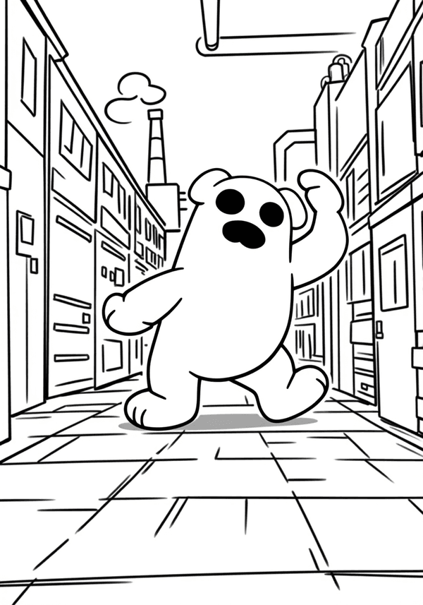 Huggy Wuggy sneaking through factory halls coloring page