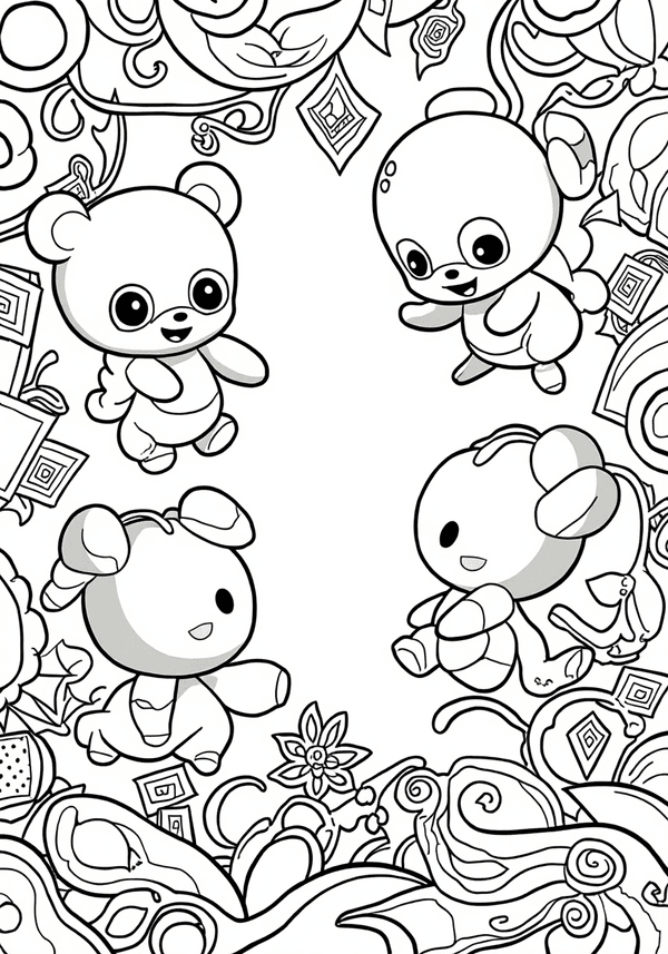 Mini Huggies leaping on toy vines coloring page