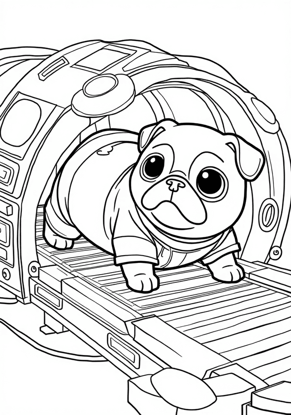 PJ Pug-A-Pillar crawling under conveyor belts coloring page