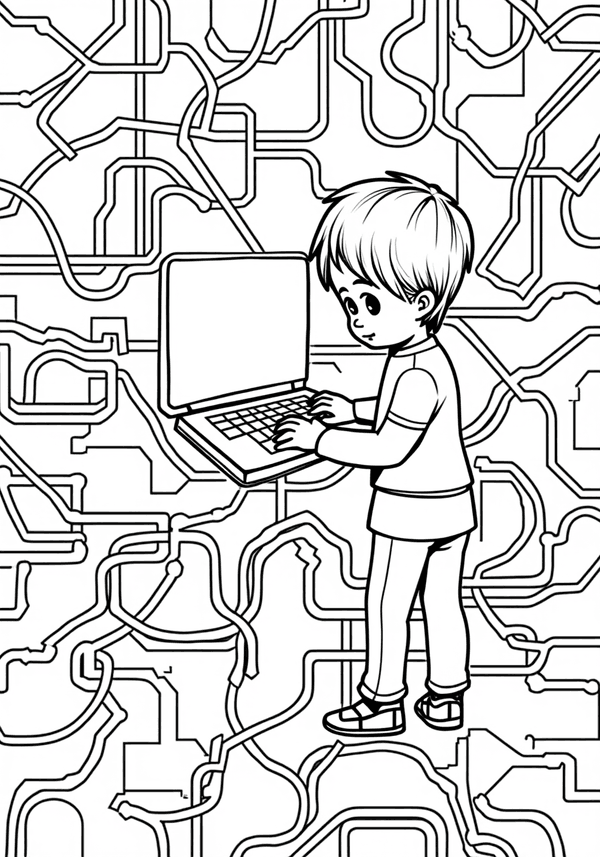 Player solving the colorful wire puzzle coloring page from Poppy Playtime