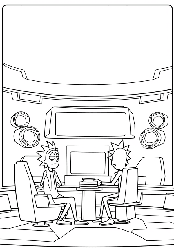 Rick and Morty in the Council of Ricks Room coloring page