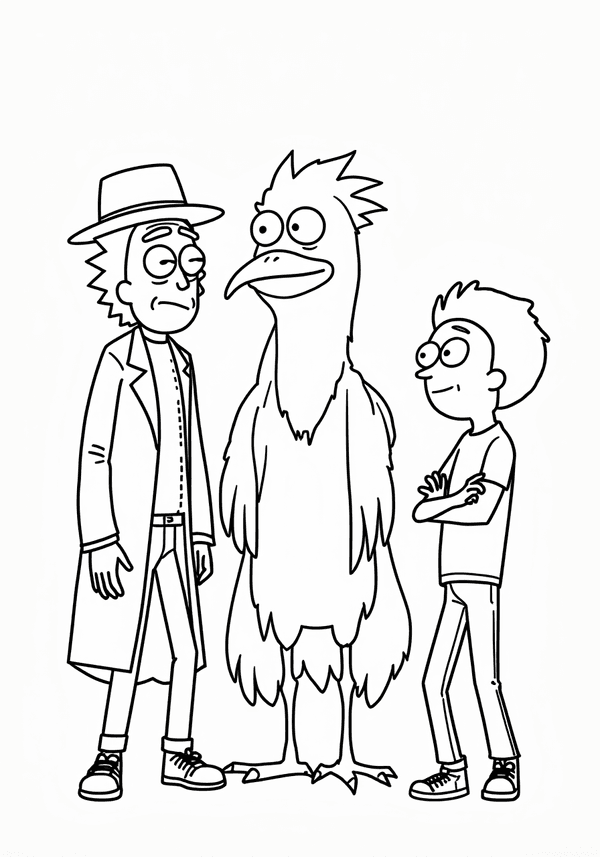 Rick and Morty meeting Birdperson coloring page