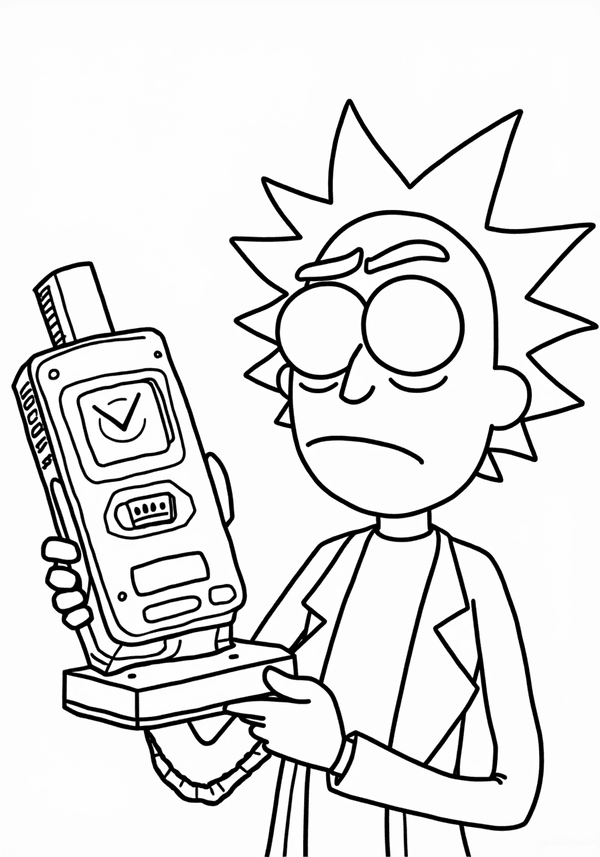 Rick inventing a new weird gadget coloring page