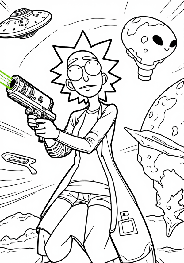 Summer defending Earth with a laser blaster coloring page