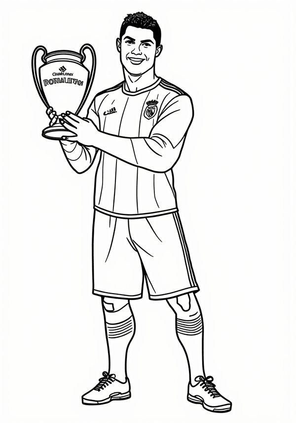 Ronaldo lifting the Champions League trophy coloring page