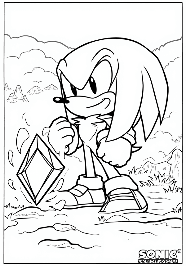 Knuckles guarding the Master Emerald coloring page