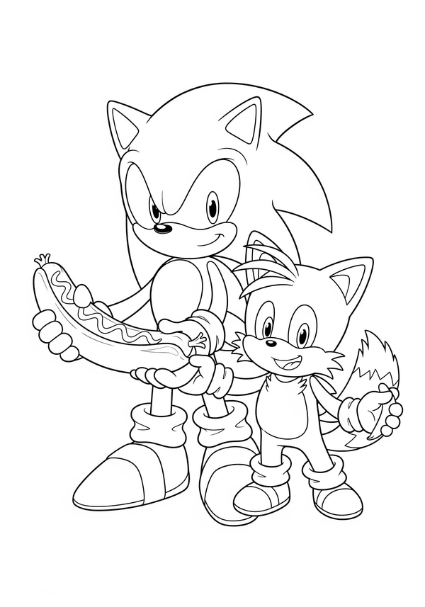 Sonic sharing chili dogs with friends coloring page
